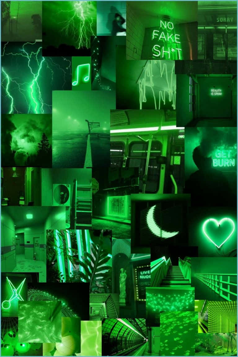 Green Collage, neon green, urban scenes, SD Phone Wallpaper