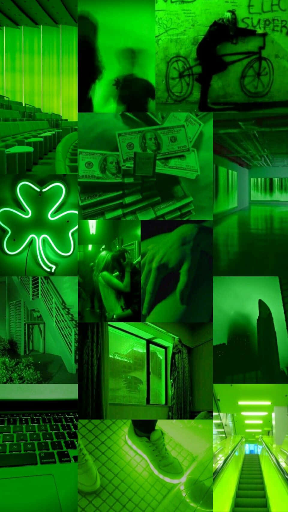 Green Collage, neon green, money graffiti, HD Phone Wallpaper