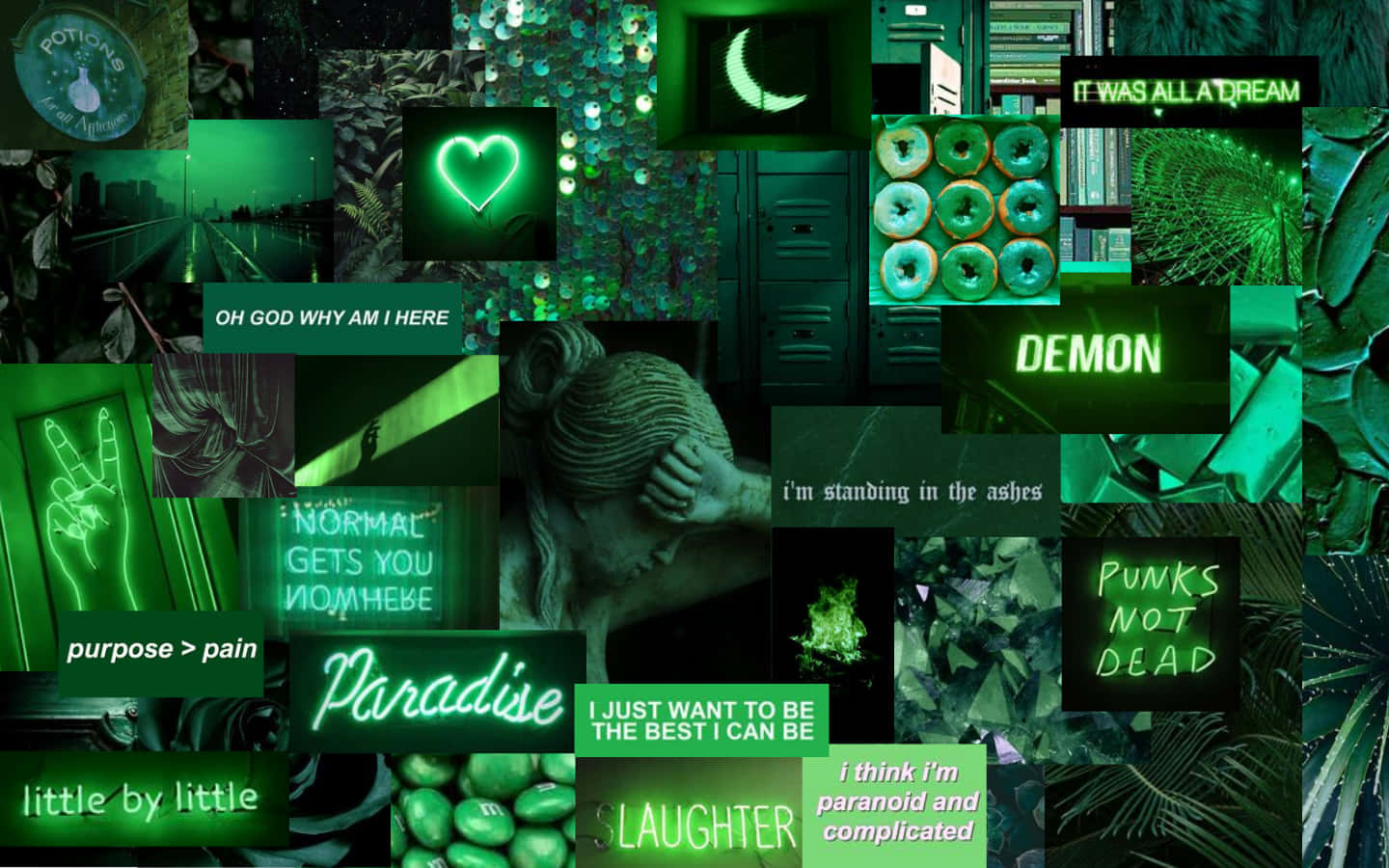 green collage, neon signs, surreal imagery, HD Desktop Wallpaper