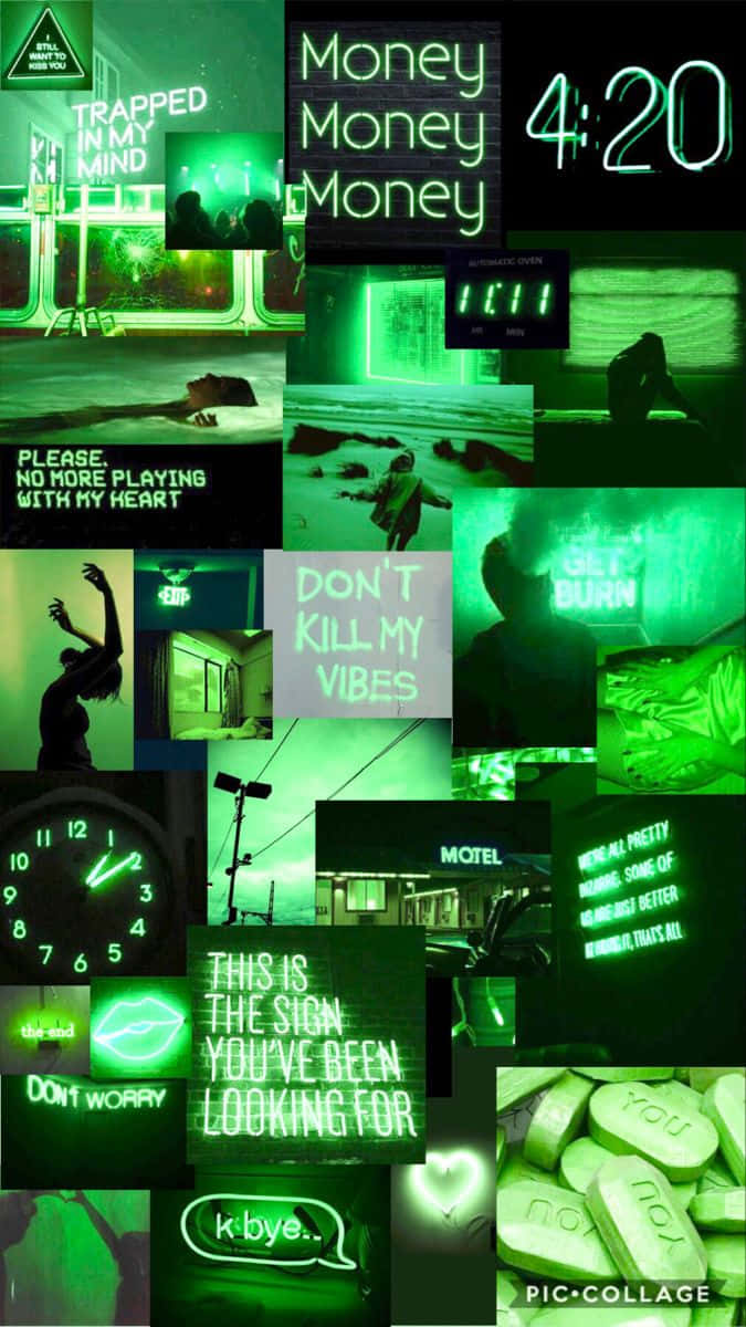 Green Collage, neon green, text phrases, SD Phone Wallpaper
