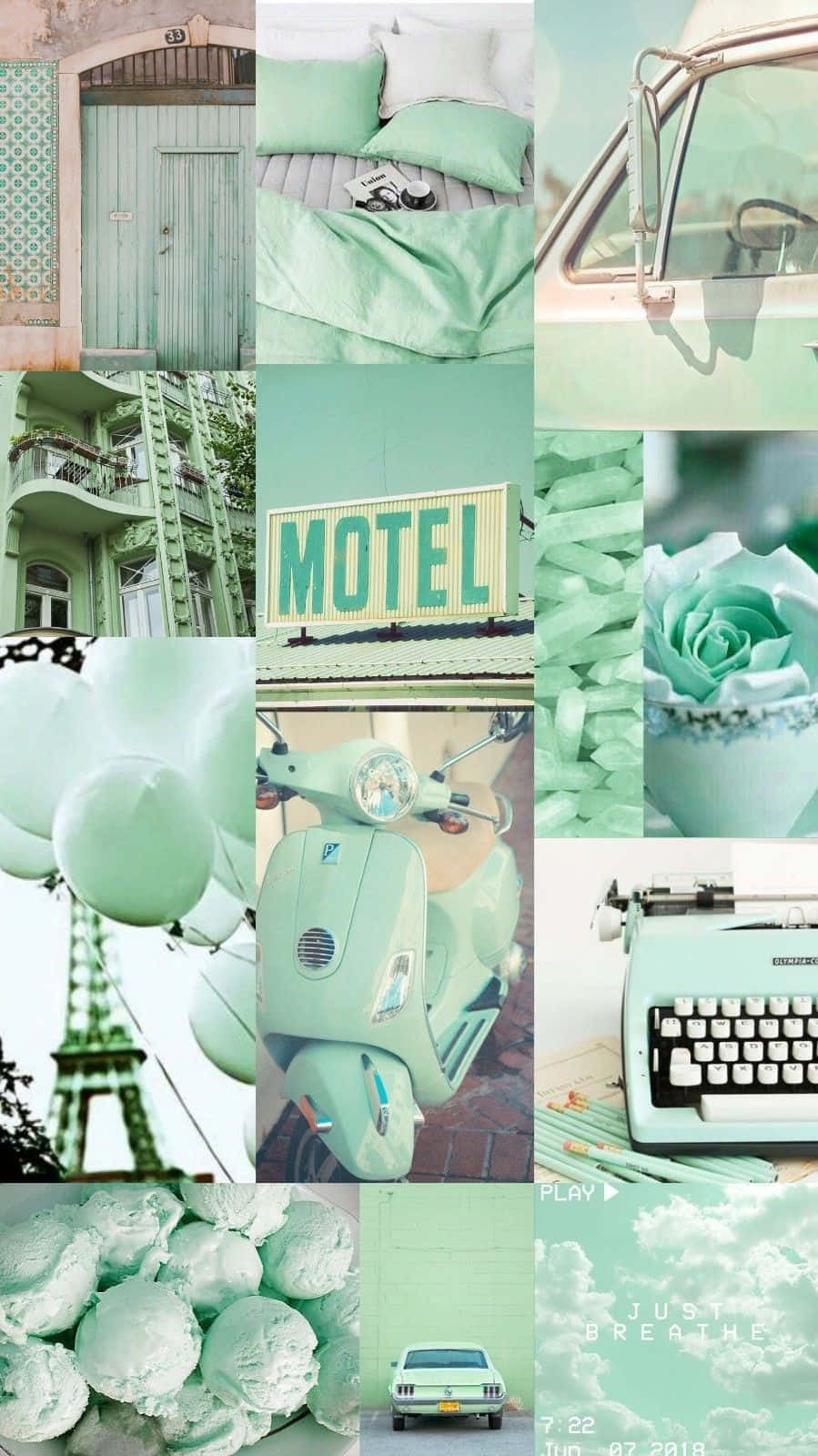 mint green, scooter motel, rose typewriter, HD Phone Wallpaper