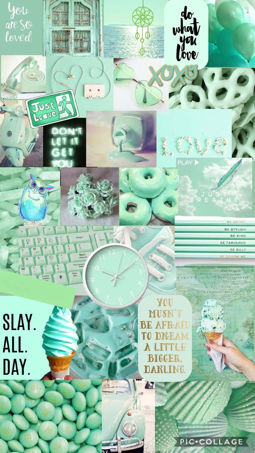 Green Collage, mint green, motivational quotes, HD Phone Wallpaper