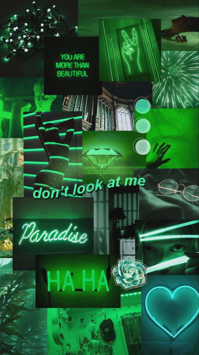 Green Collage, vibrant green neon, glowing lights, SD Phone Wallpaper