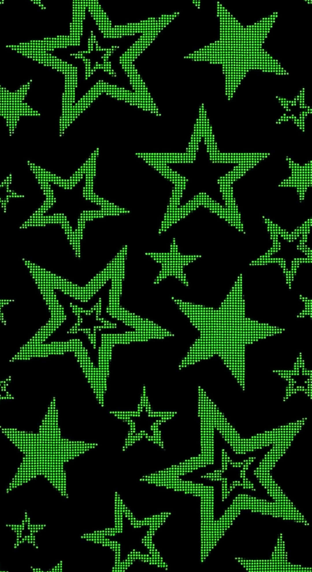Cyber Green Star Pattern, vibrant green, pixelated stars, Full HD Phone Wallpaper