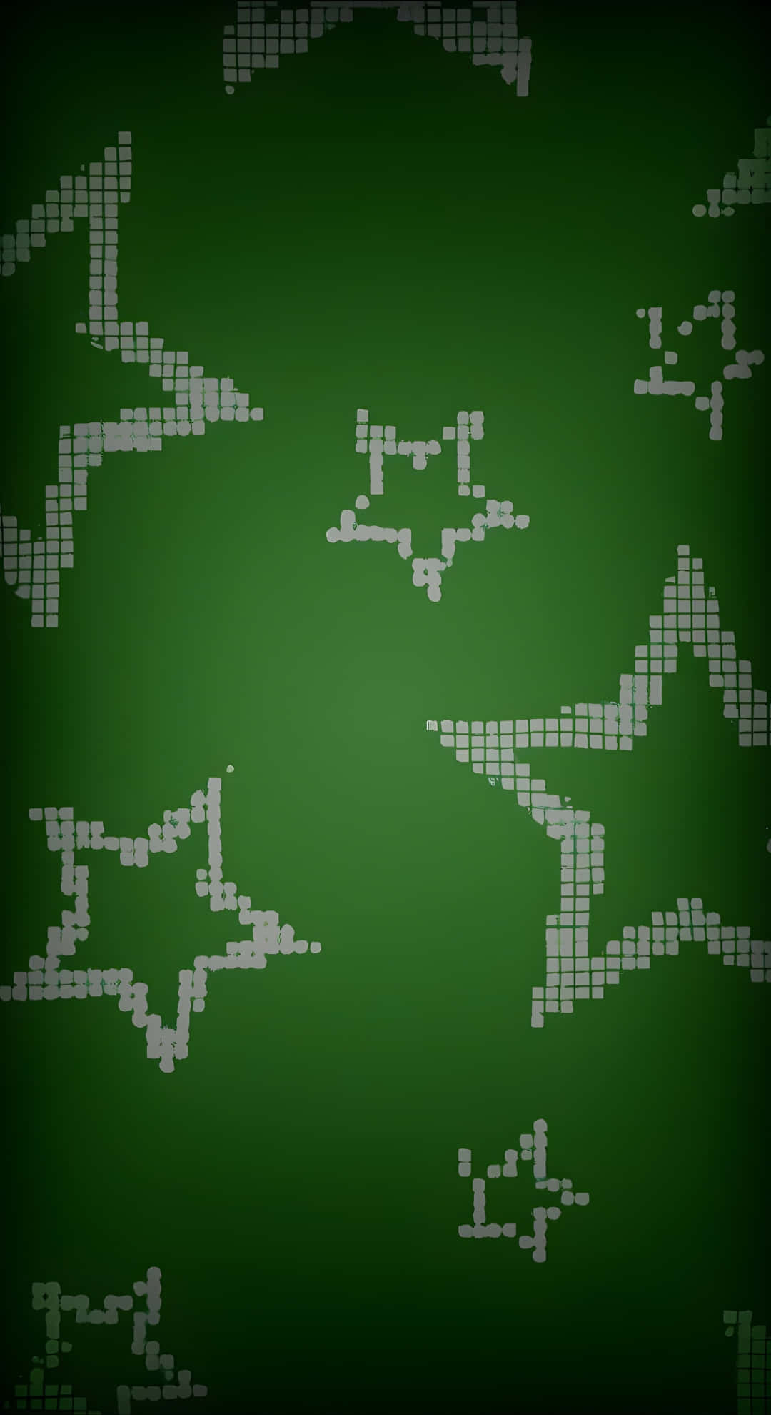 Green Cyber Star Pattern, pixelated white stars, gradient green background, Full HD Phone Wallpaper