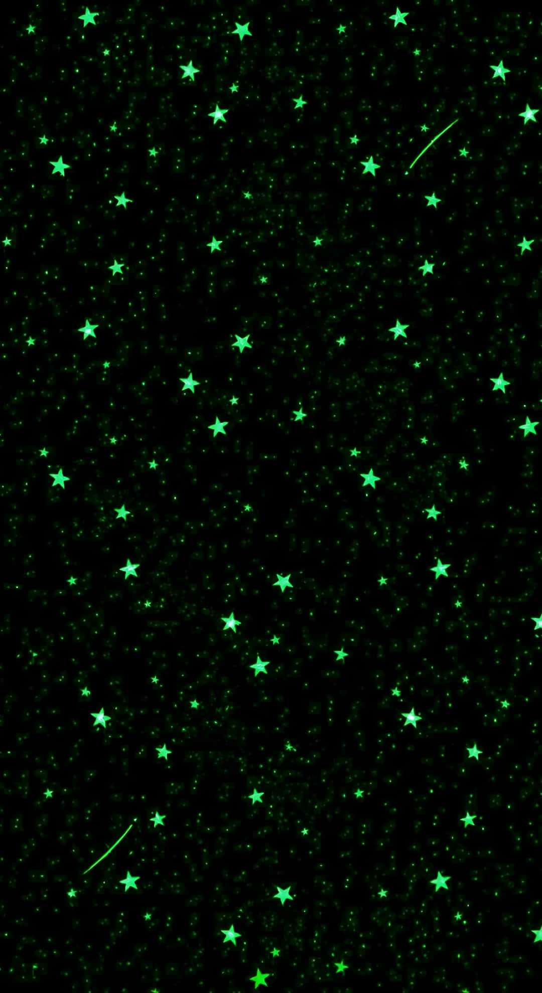 Cyber Green Starry Night, dark green cosmic scene, glowing green stars, Full HD Phone Wallpaper