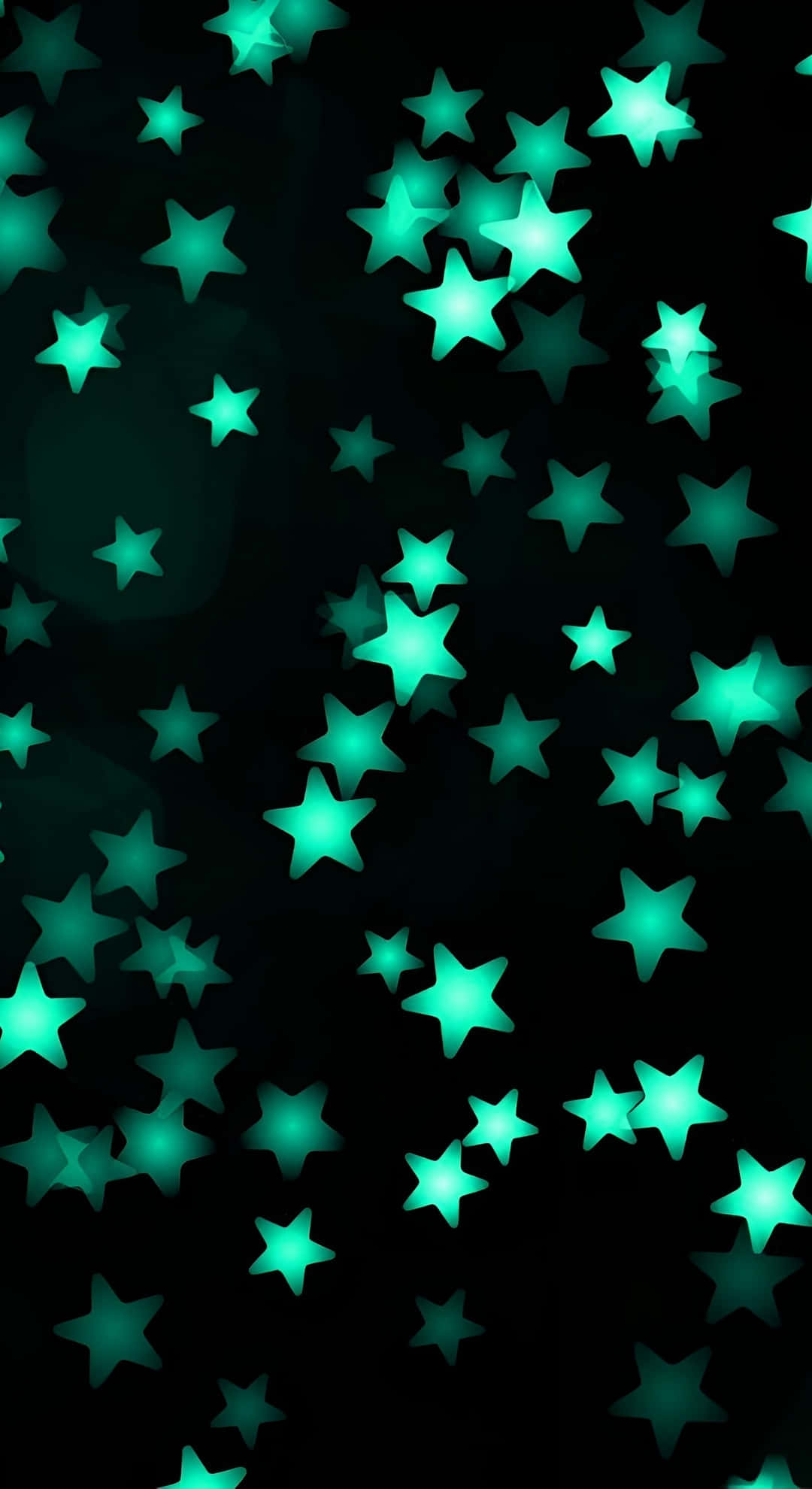 Cyber Green Star Glow, teal stars, deep black background, Full HD Phone Wallpaper