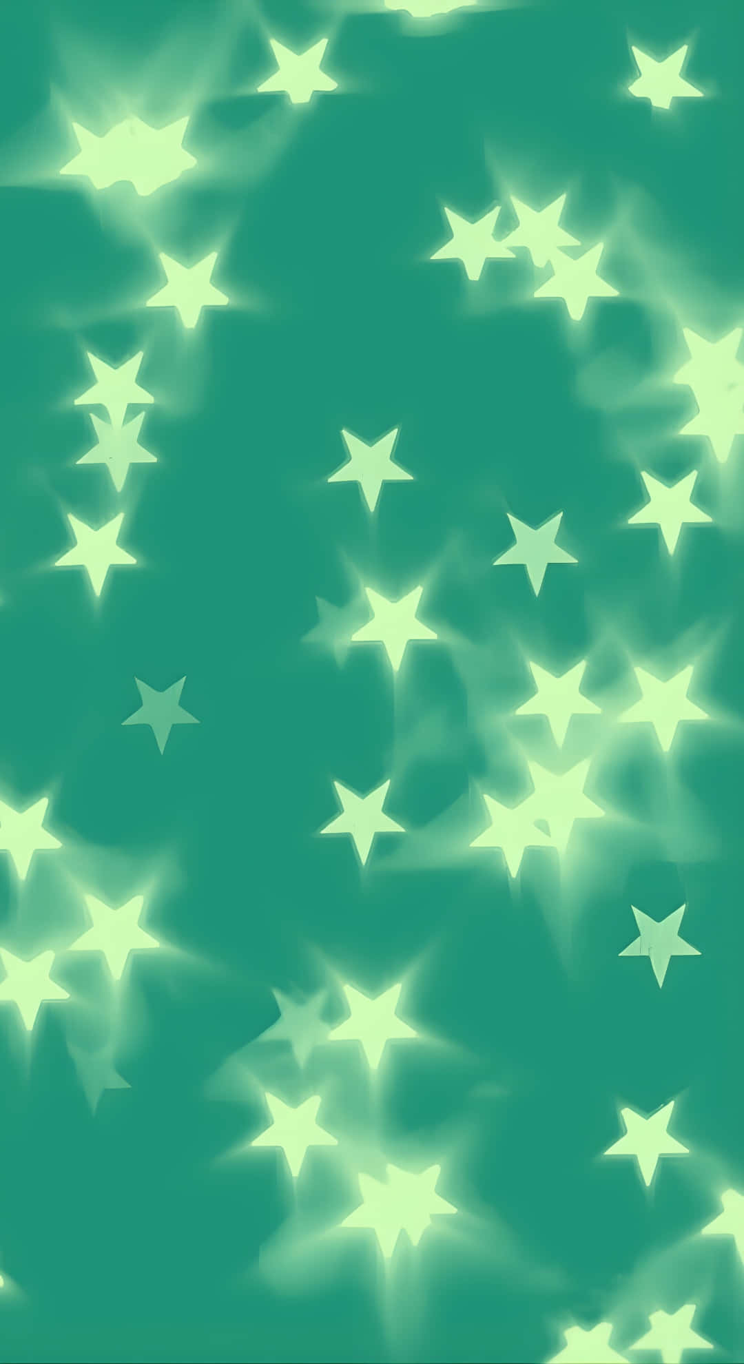 Cyber Green Star Glow, teal gradient background, pale yellow stars, Full HD Phone Wallpaper