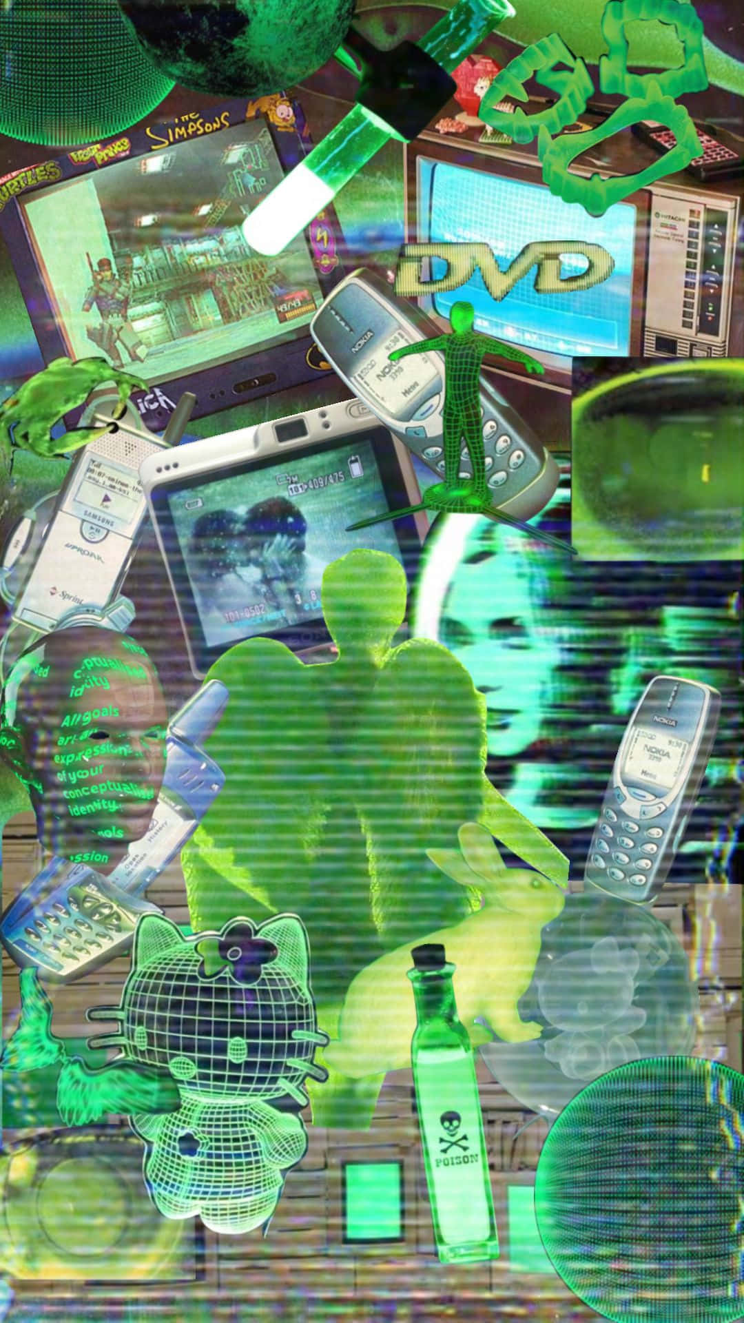 Green Cyber Y2k Aesthetic, neon green, blue glitch effects, Full HD Phone Wallpaper