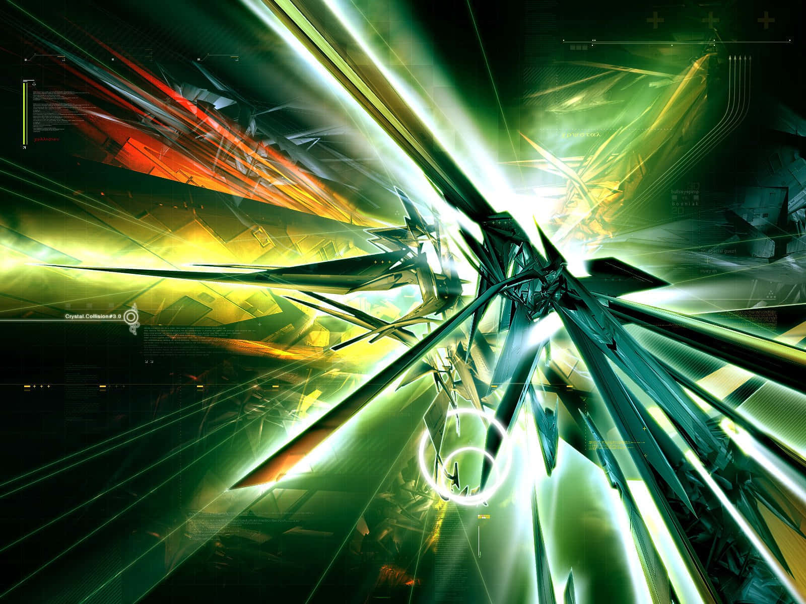 Cyber Green Light Abstract Art, glowing green, orange light beams, HD Desktop Wallpaper