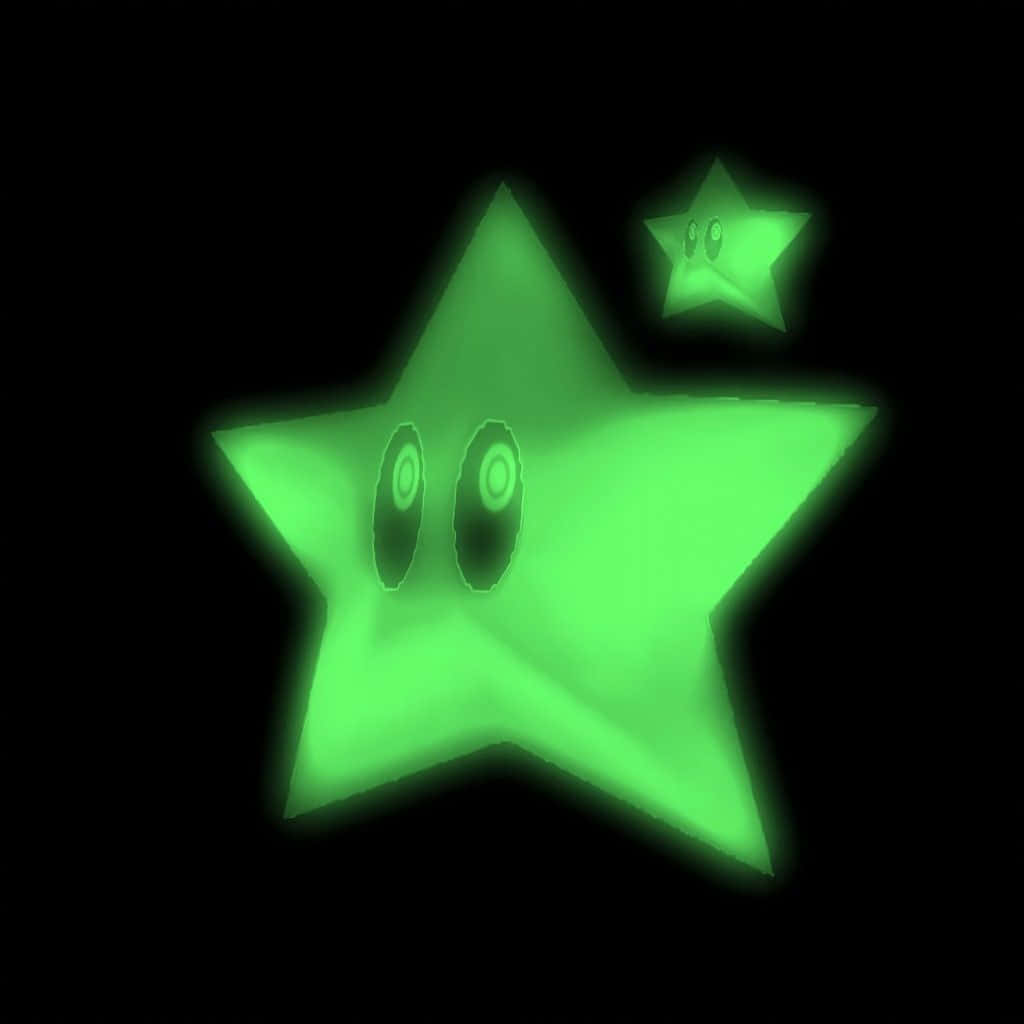 glowing green stars, cartoon stars, round eyes, SD Desktop Wallpaper