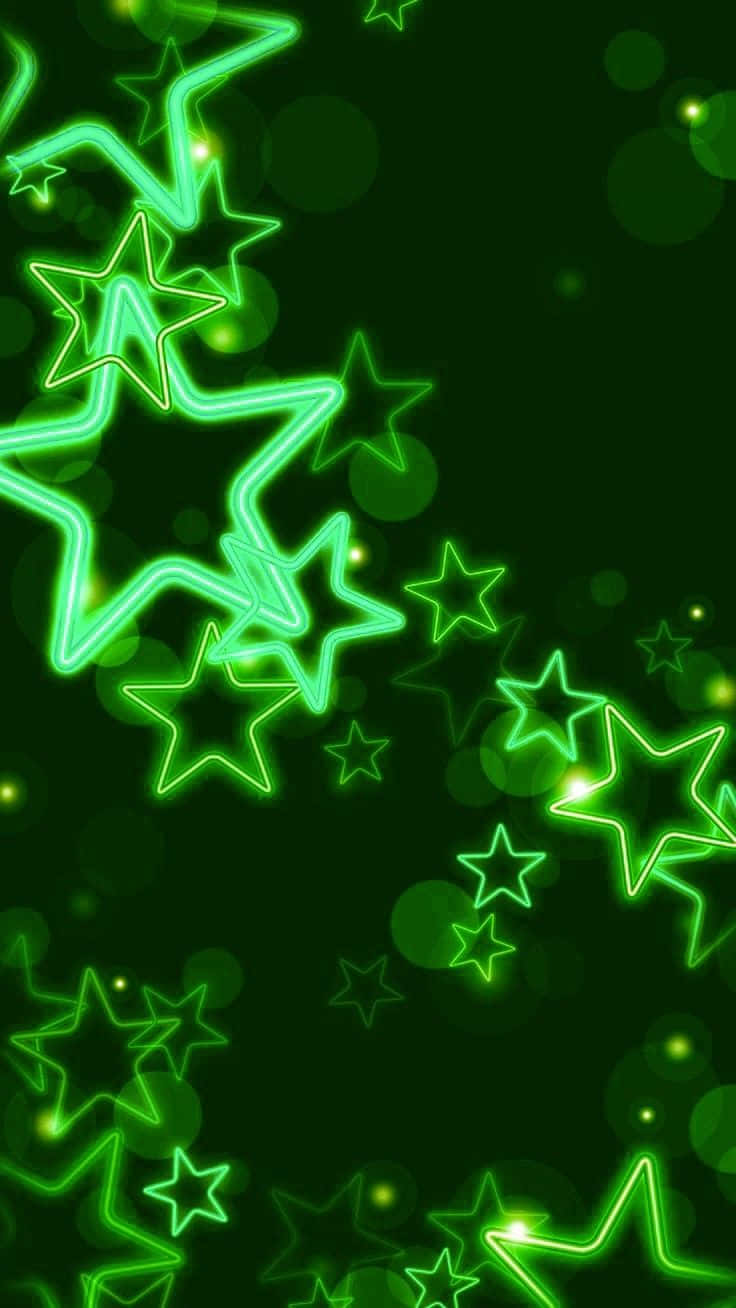 neon green, star outlines, dark green backdrop, HD Phone Wallpaper