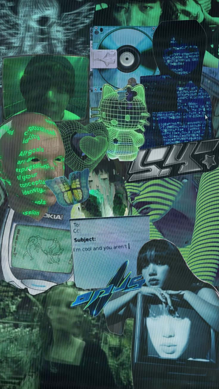Green Cyber Y2k Aesthetic, neon green, blue tones, HD Phone Wallpaper