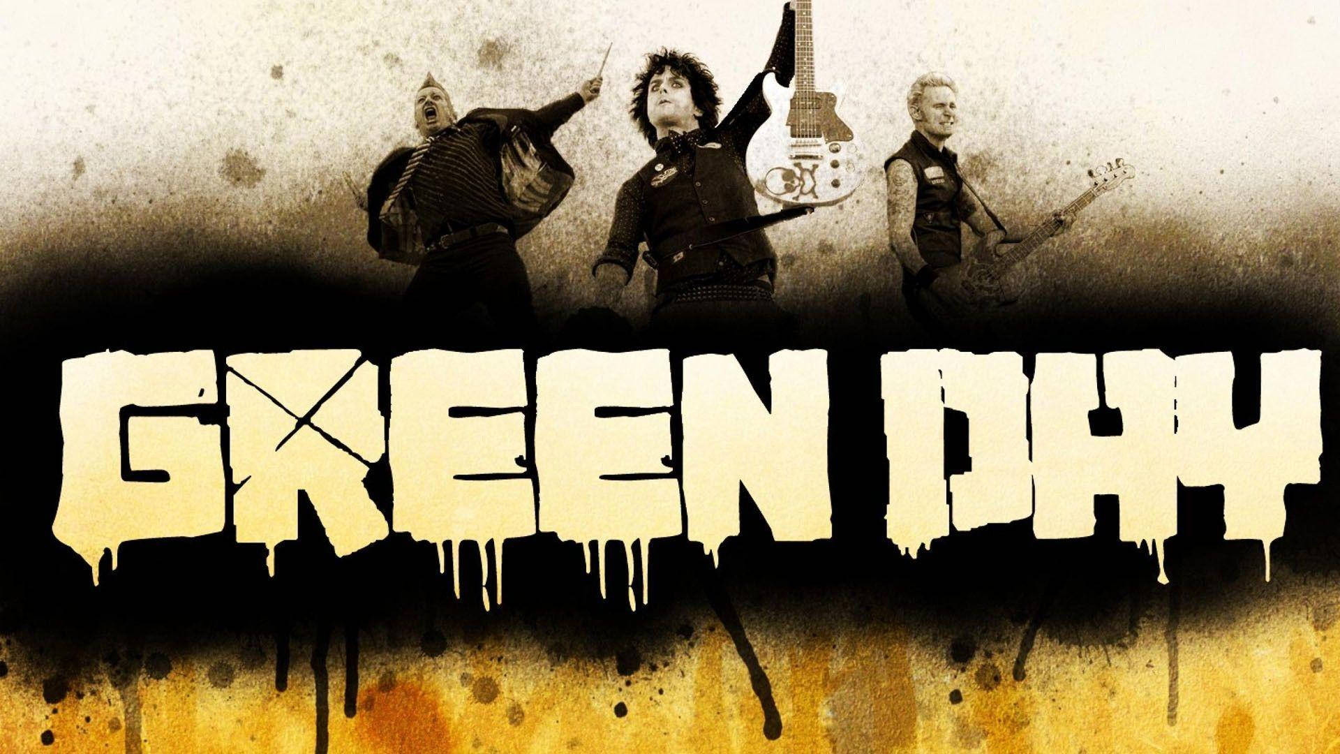 Green Day, ombre yellow text, punk rock musicians, Full HD Desktop Wallpaper