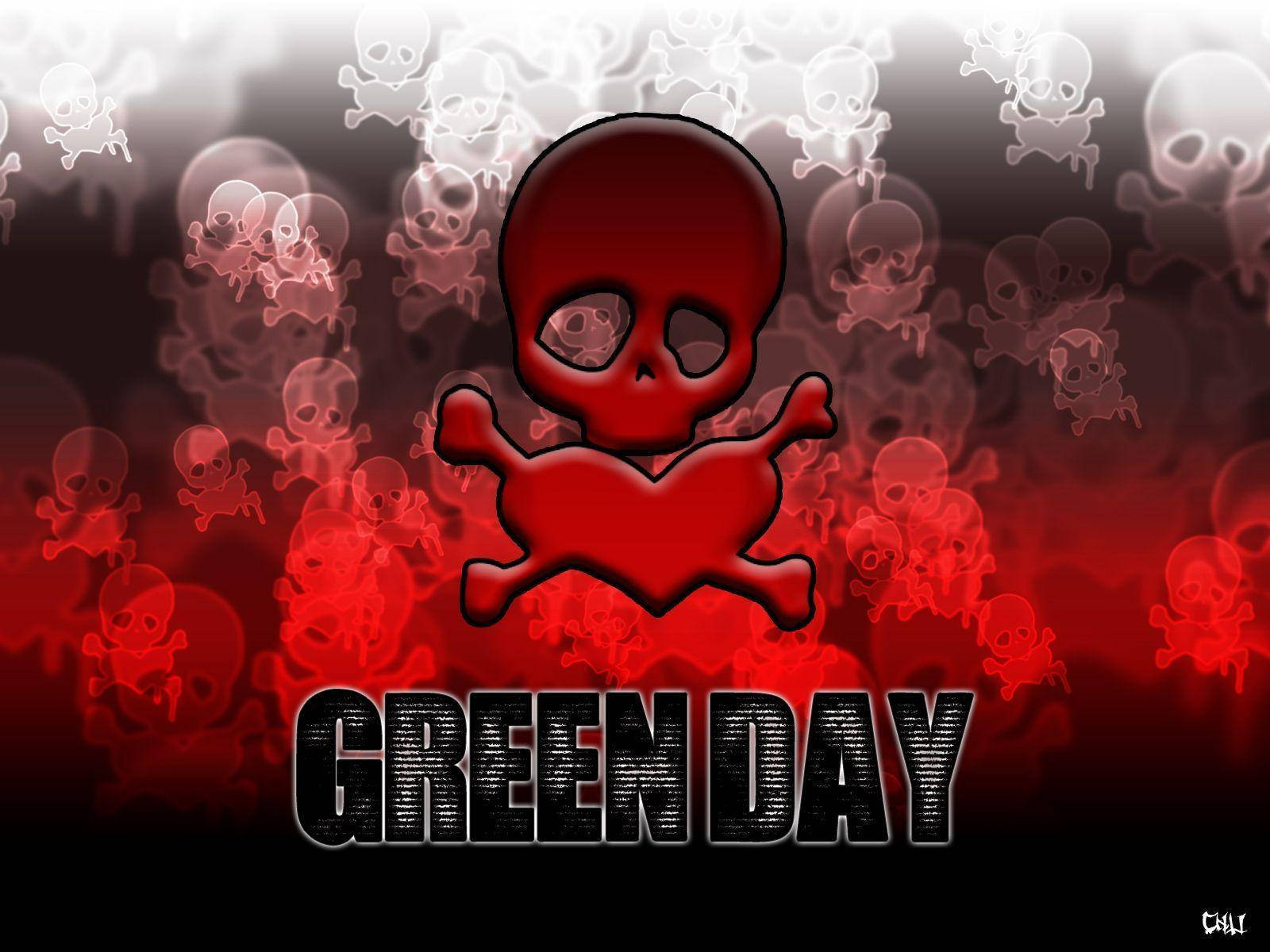 Green Day, skull and crossbones, red skull, HD Desktop Wallpaper