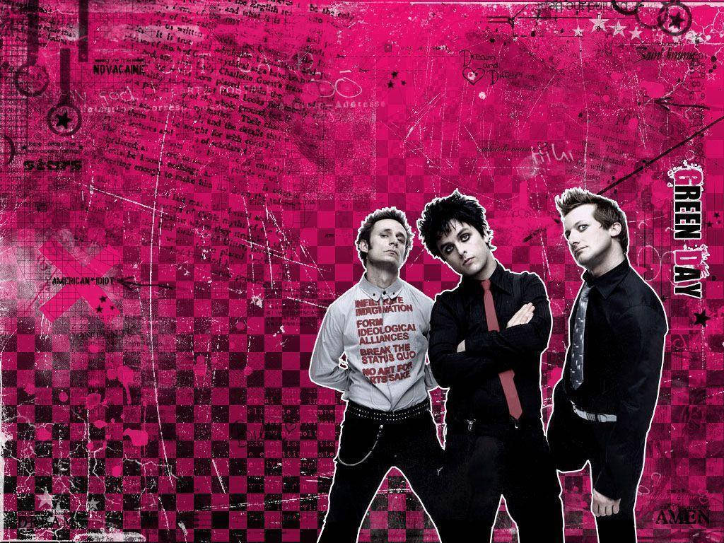 Green Day, pink checkerboard, vibrant pink, SD Desktop Wallpaper
