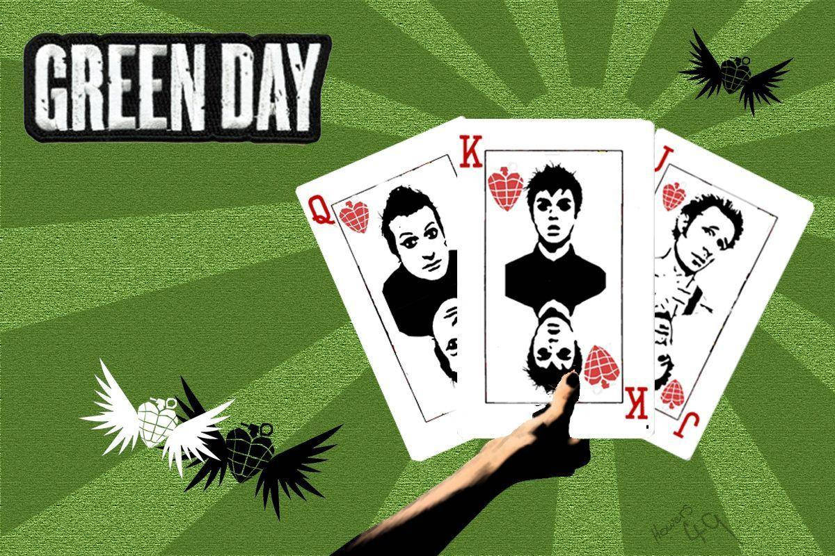 Green Day, playing cards, green radial background, SD Desktop Wallpaper