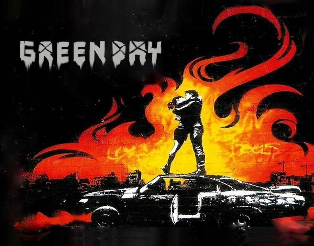 Green Day, Fiery Album Art, orange and red explosion, SD Desktop Wallpaper