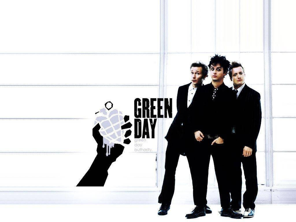 Green Day, black suits, bright white paneled wall, SD Desktop Wallpaper