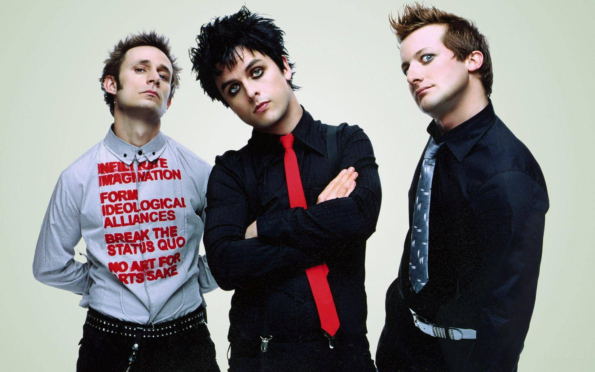 Green Day, light green background, punk rock musicians, Full HD Desktop Wallpaper