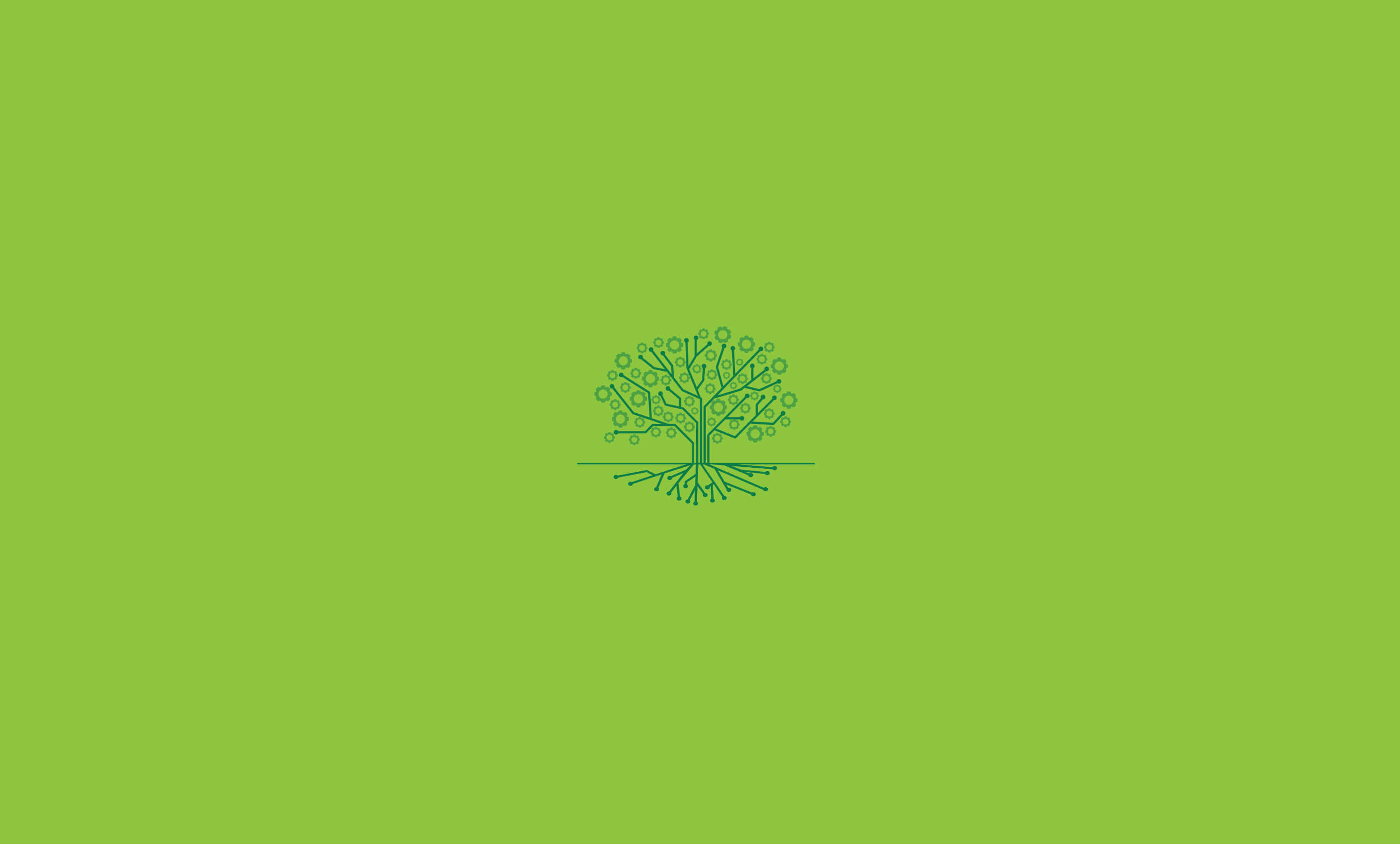 aesthetic green minimal futuristic tree, minimalist line-art tree, circuit-like branches, 2K Desktop Wallpaper