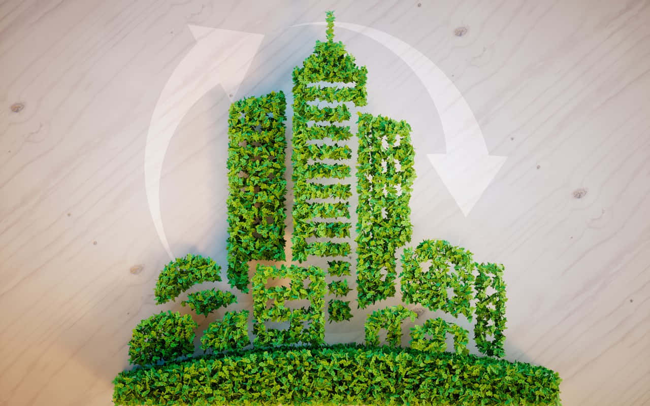 sustainability plant city, green moss sculpture, city skyline, HD Desktop Wallpaper
