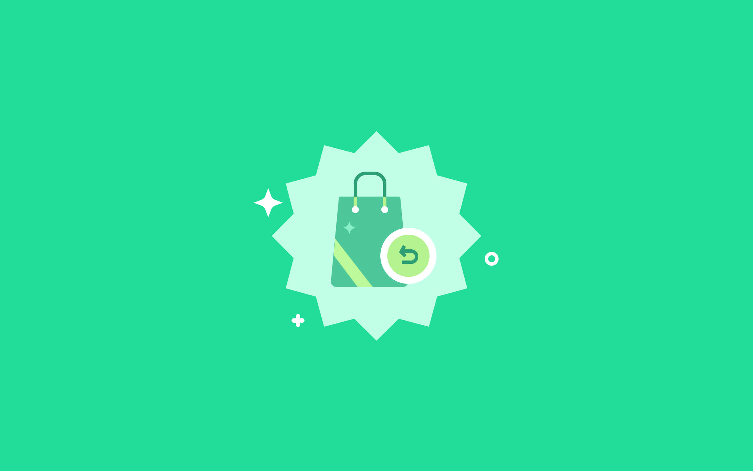 aesthetic green minimal shopping bag, light green starburst, teal background, 2K Desktop Wallpaper