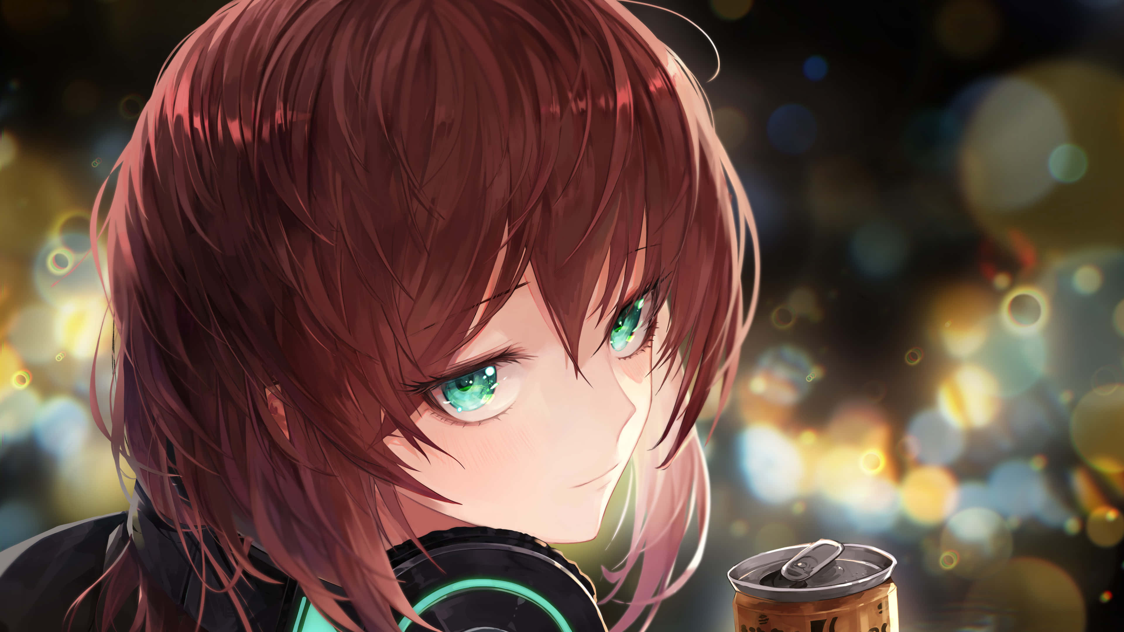 anime girl, red hair, green eyes, 4K Desktop Wallpaper
