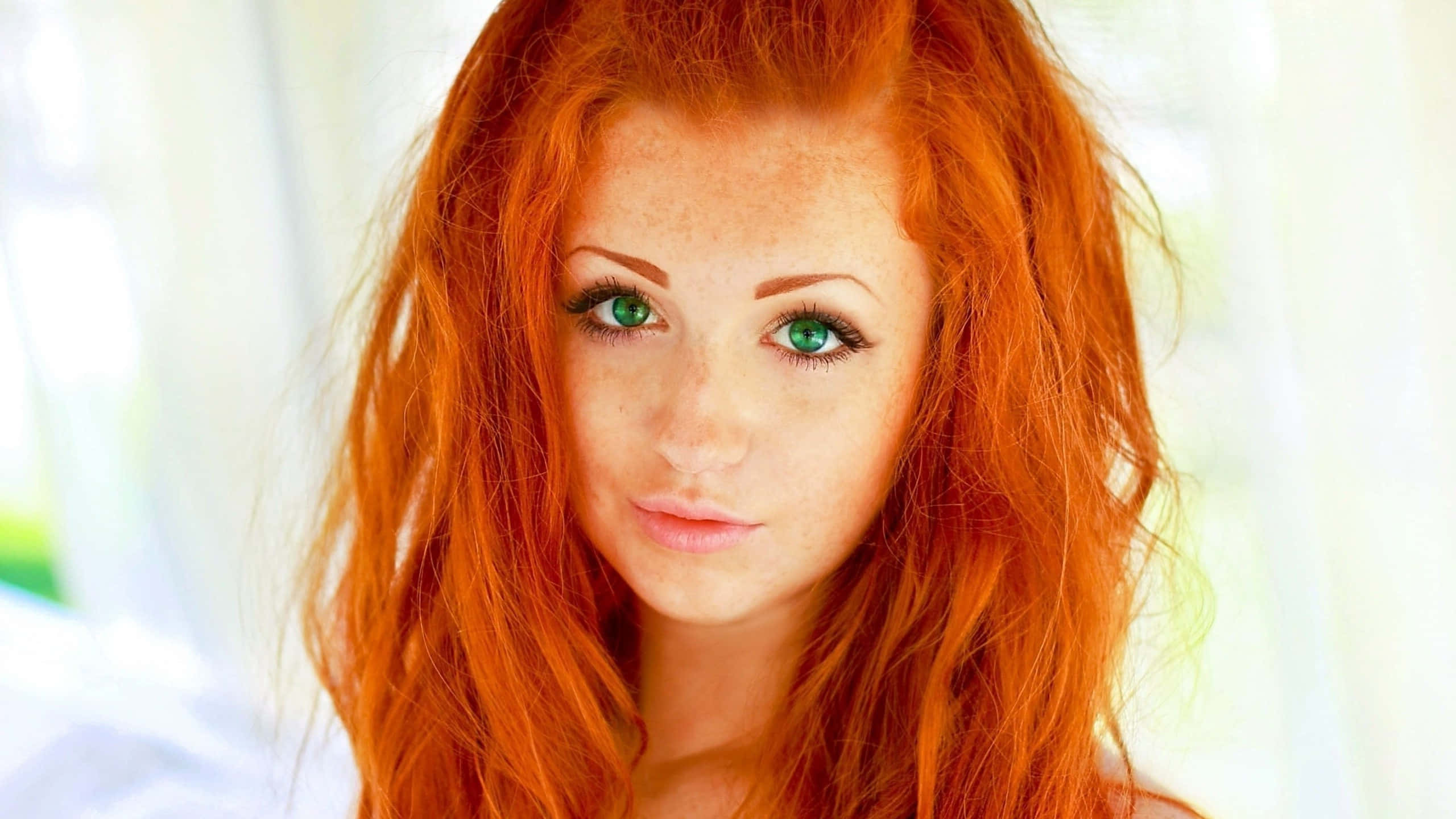 redhead girl, green eyes, fiery red hair, 2K Desktop Wallpaper