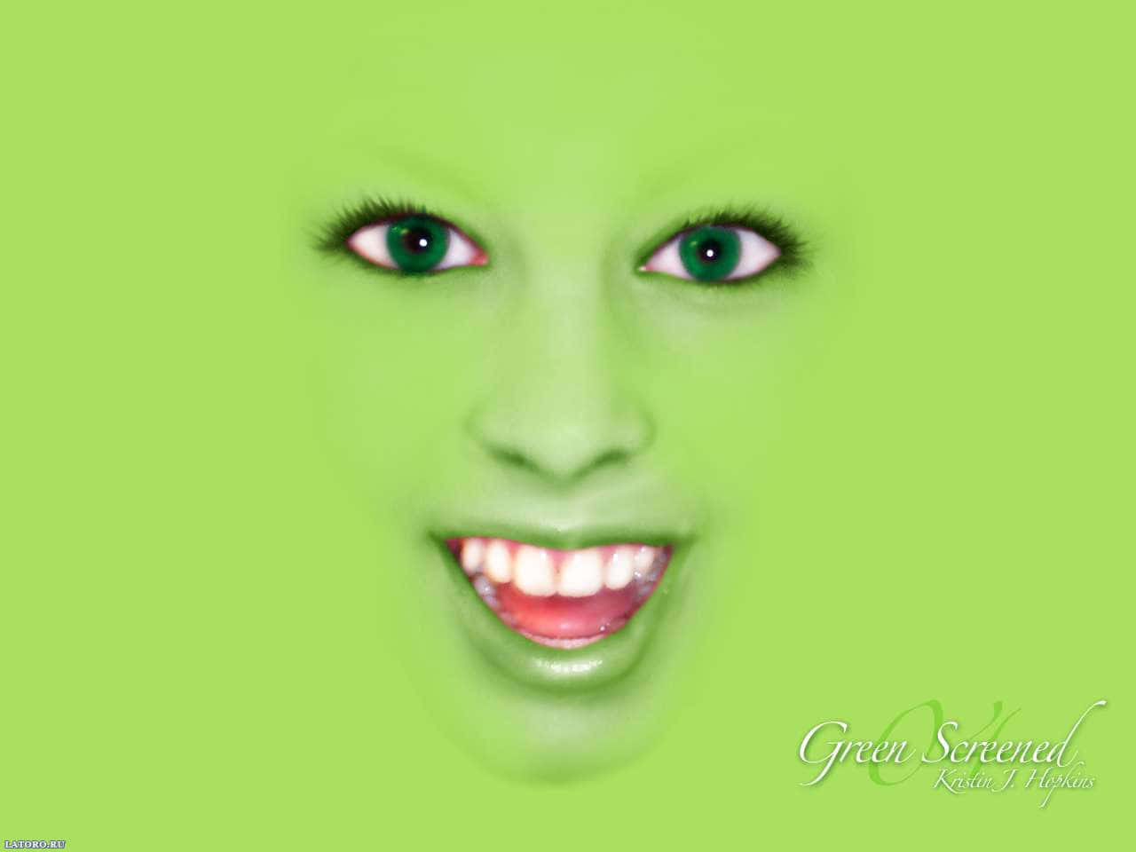 green skin, green eyes, solid green background, HD Desktop Wallpaper