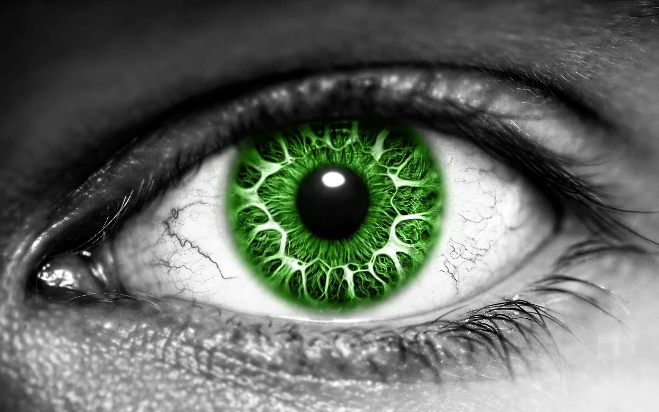 single green eye, hyperrealistic, human eye, 2K Desktop Wallpaper