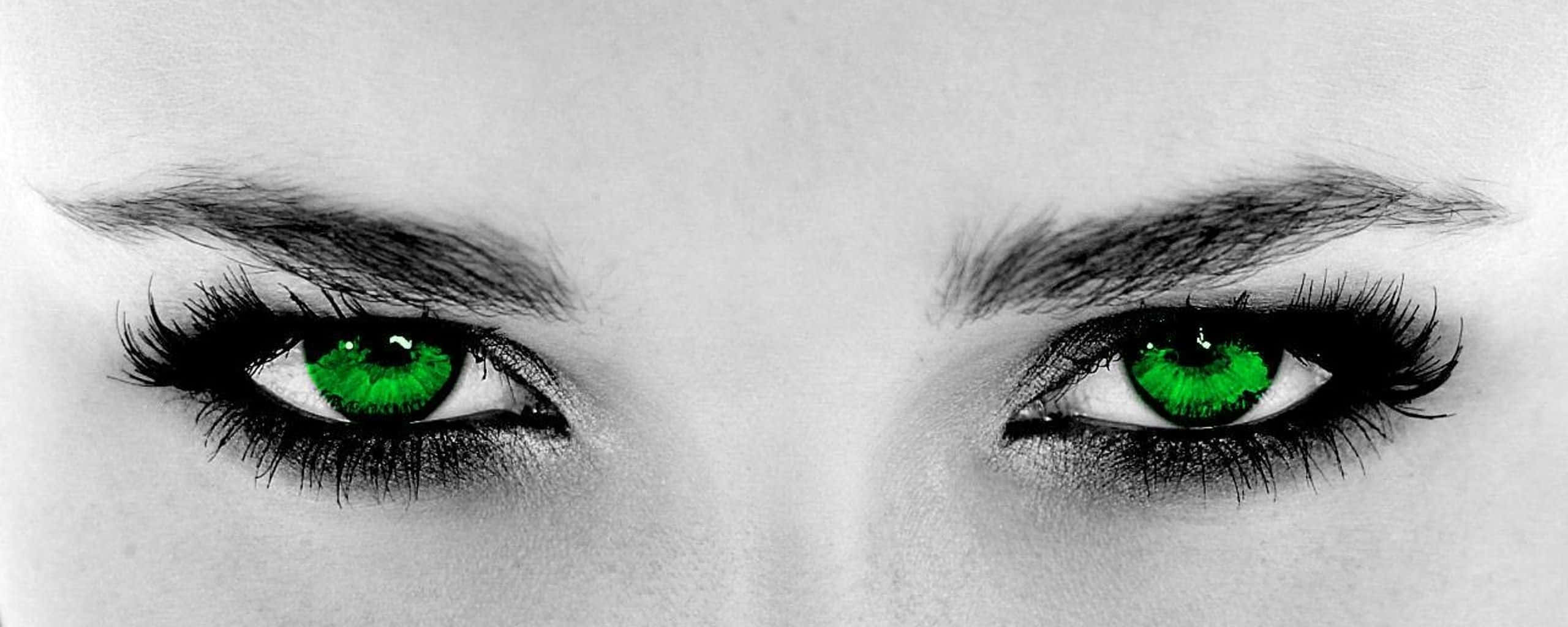 Green Eyes, intense green eyes, black and white skin tones, 2K Desktop Wallpaper