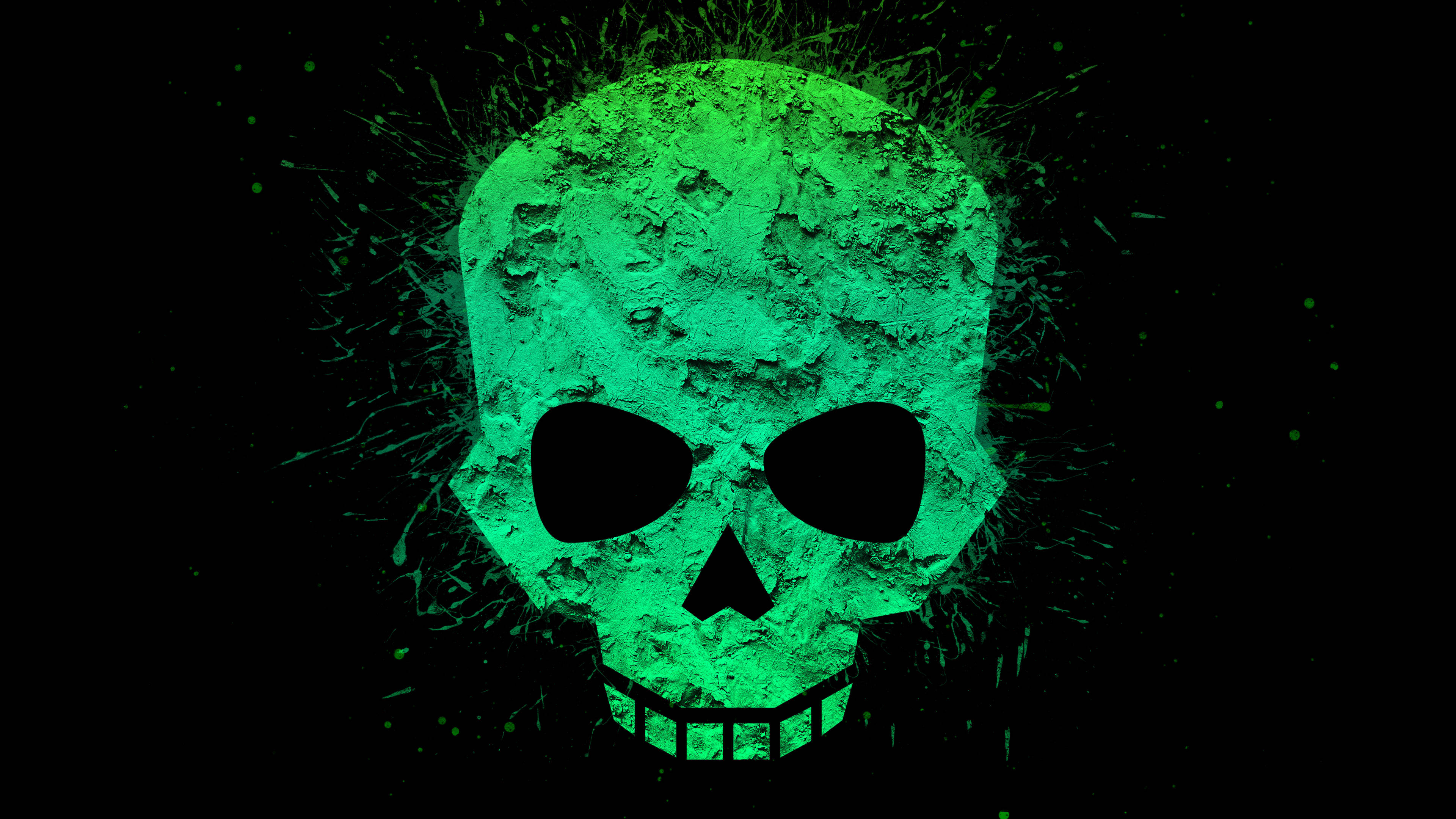 Green Fire Skull, glowing green, textured skull, 4K Desktop Wallpaper