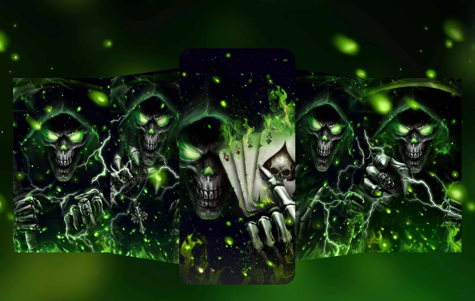 Green Fire Skull, 2020, green background, Full HD Desktop Wallpaper
