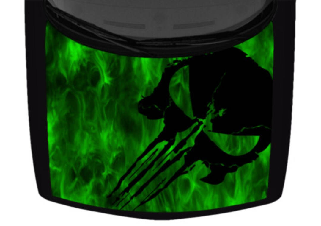 Green Fire Skull, black skull, vibrant green flames, SD Desktop Wallpaper