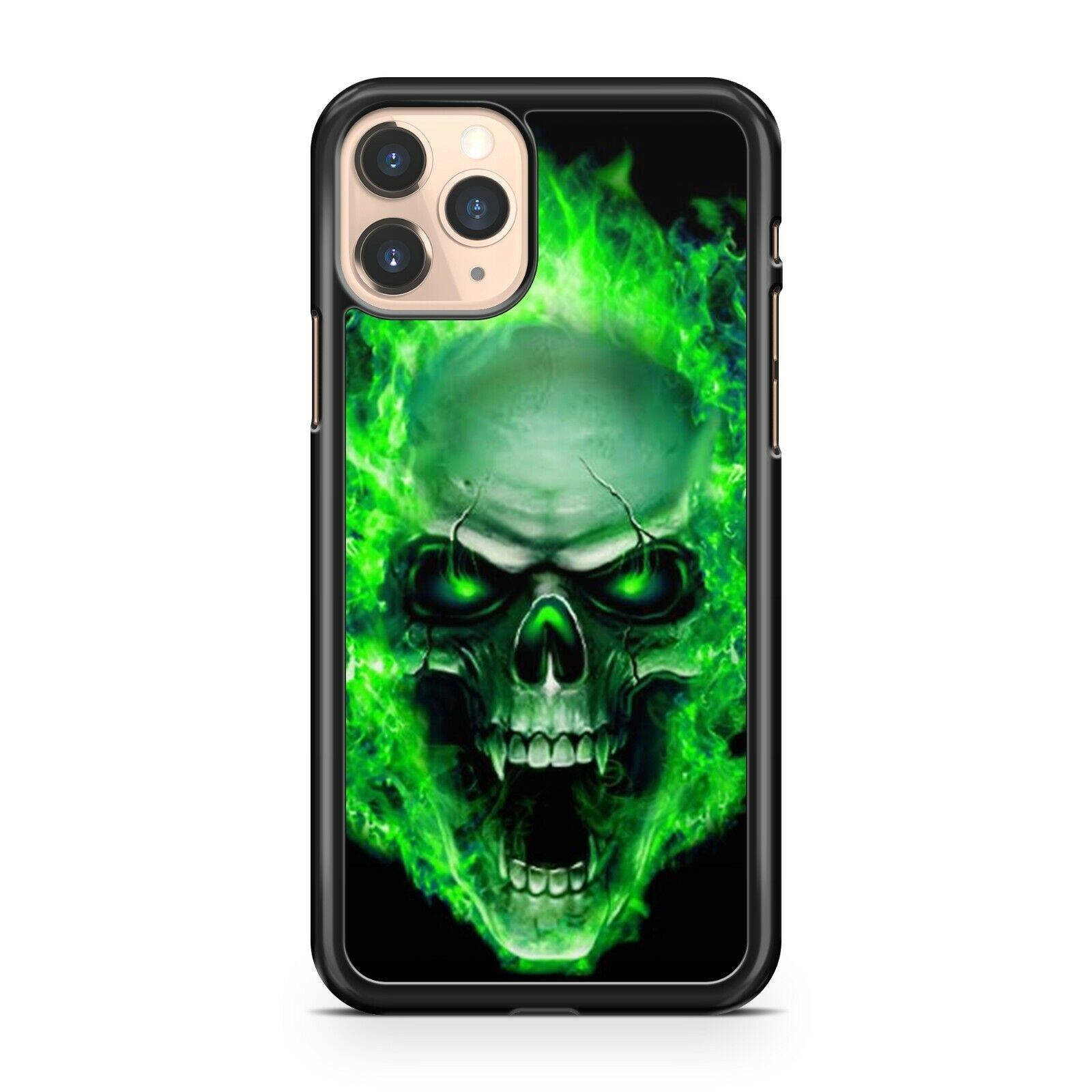 Green Fire Skull, menacing skull, vibrant green flames, HD Desktop Wallpaper