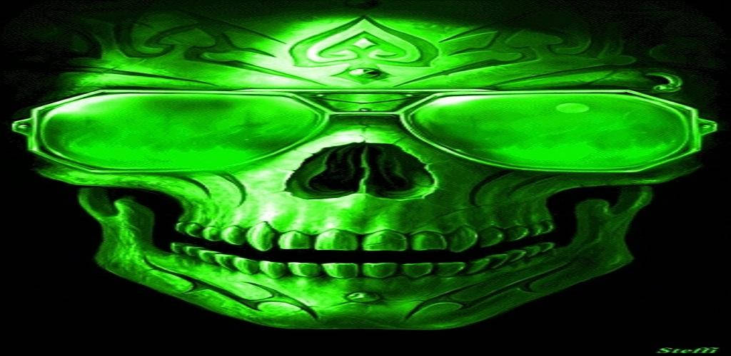 Green Fire Skull, spooky green-fire skull, eerie fog, SD Desktop Wallpaper