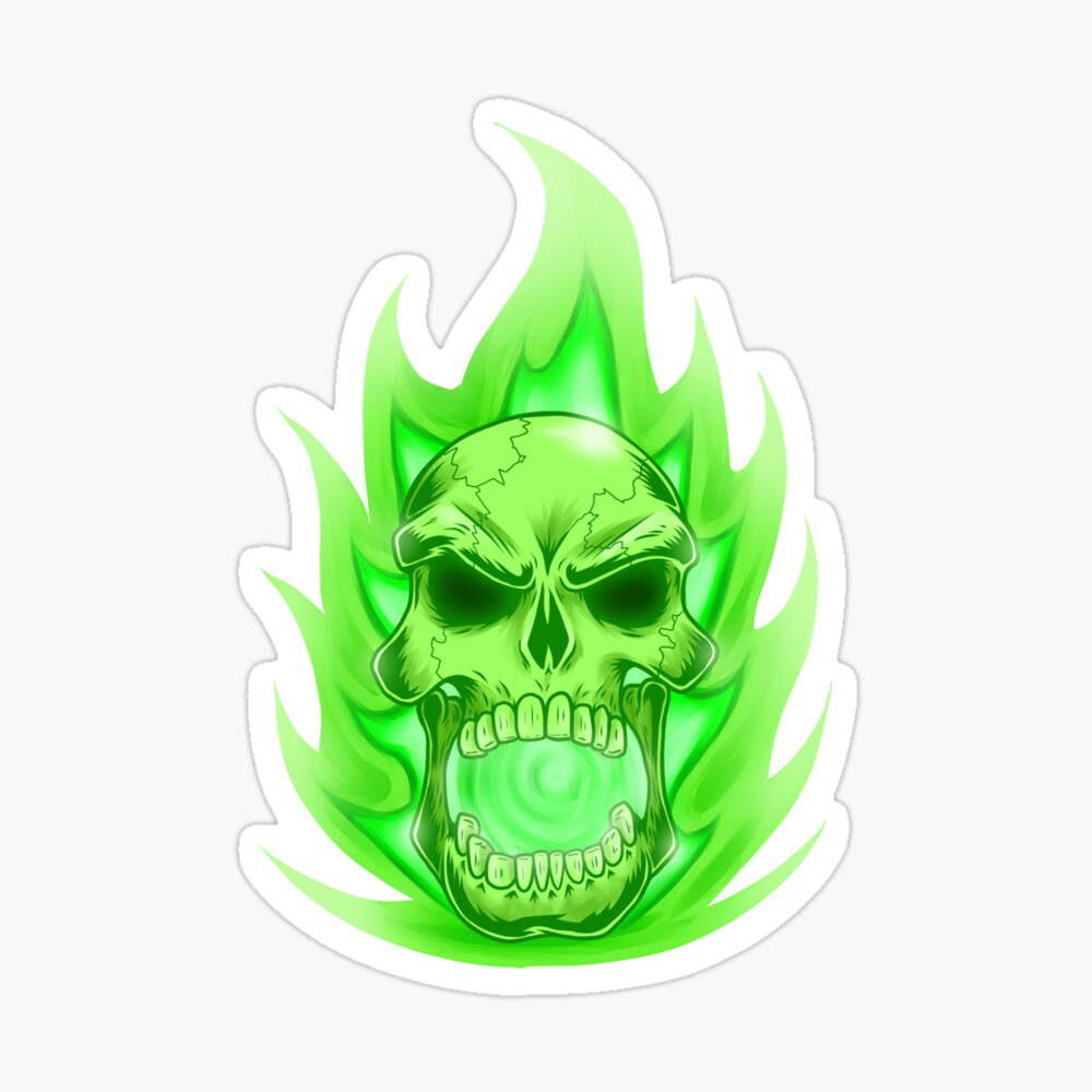 Green Fire Skull, green skull, glowing eyes, SD Desktop Wallpaper