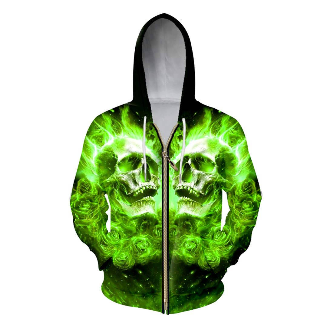 Green Fire Skull, black zip-up hoodie, glowing green skulls, SD Desktop Wallpaper