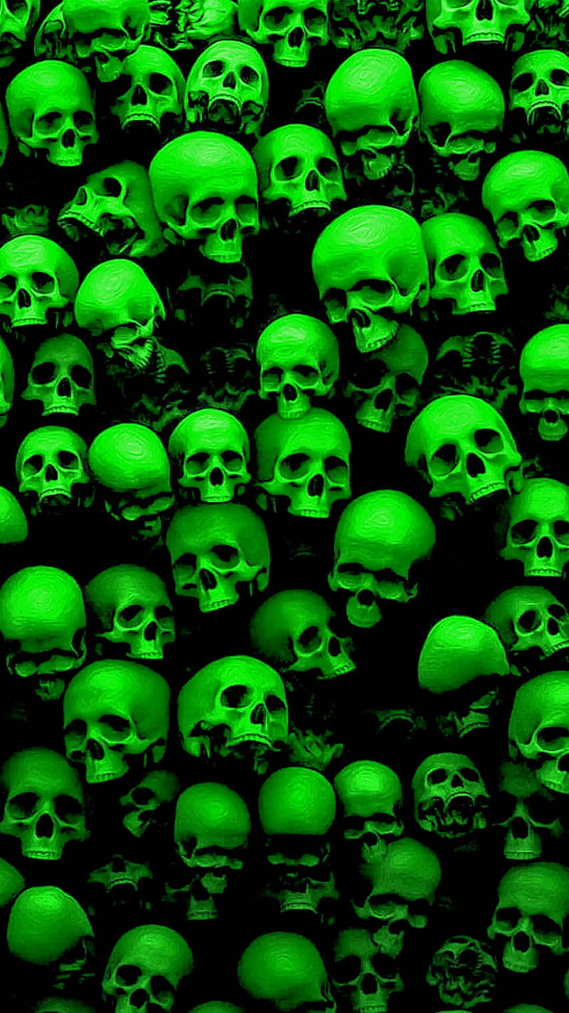 Green Fire Skull, glowing green skulls, black background, HD Phone Wallpaper