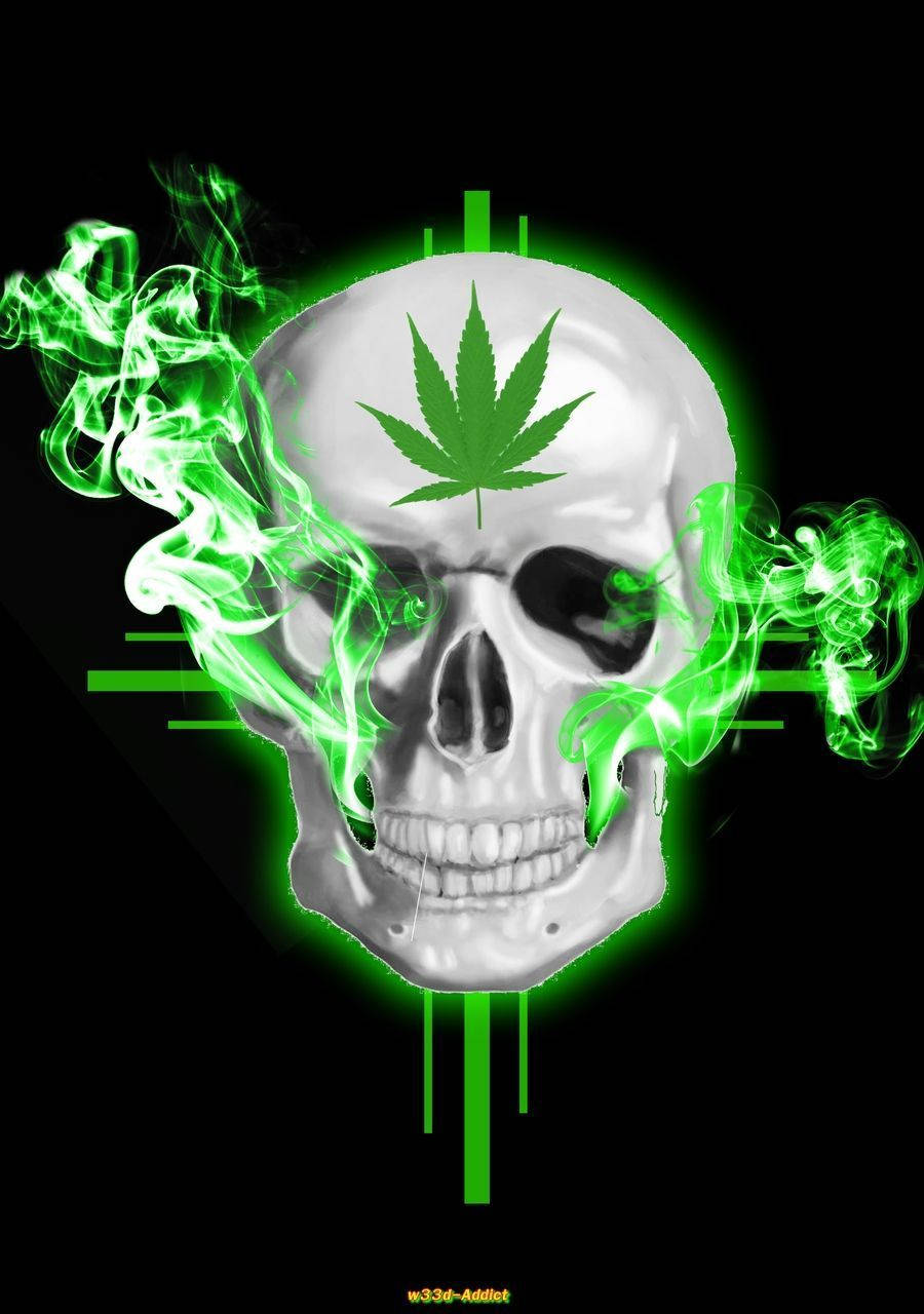 Green Fire Skull, glowing green skull, cannabis leaf, HD Phone Wallpaper