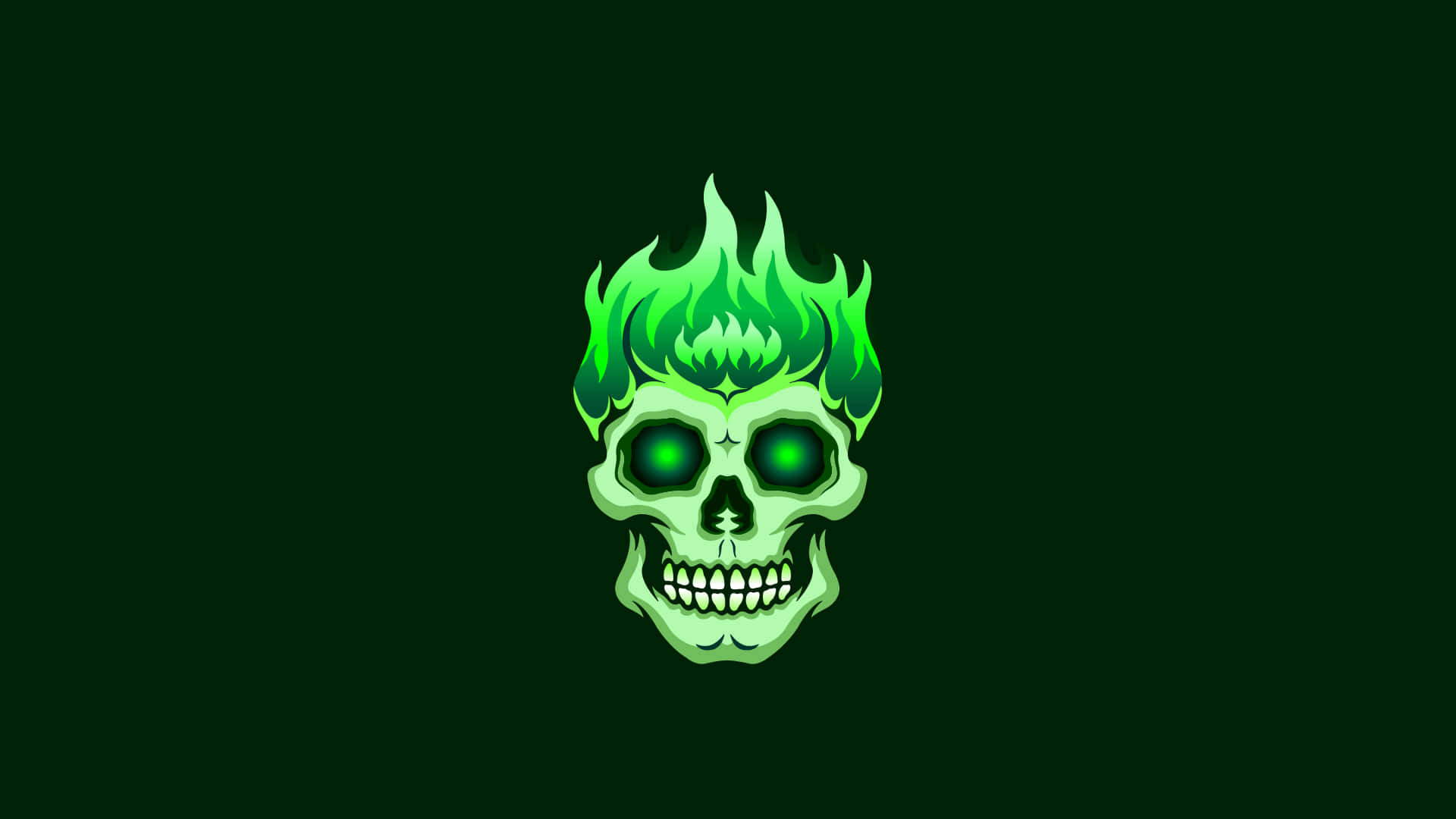 flaming skull, glowing green skull, fiery hair, Full HD Desktop Wallpaper