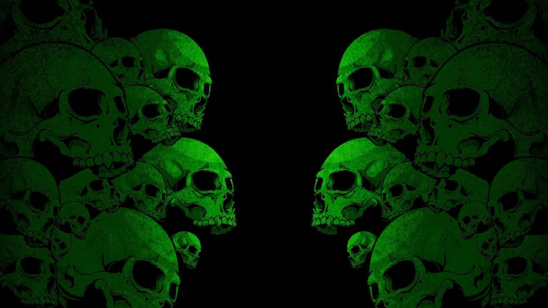 Green Fire Skull, 1920 x 1080, green glowing skulls, Full HD Desktop Wallpaper