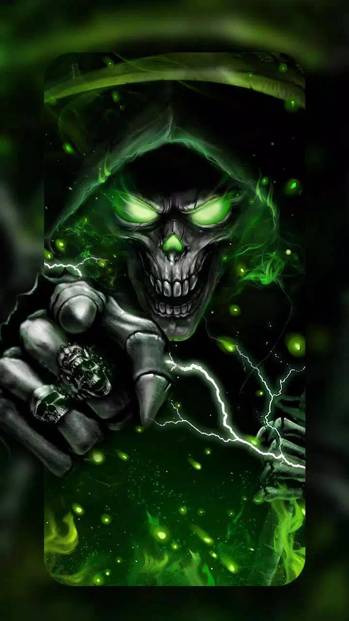 Green Fire Skull, hooded grim reaper, glowing green eyes, HD Phone Wallpaper