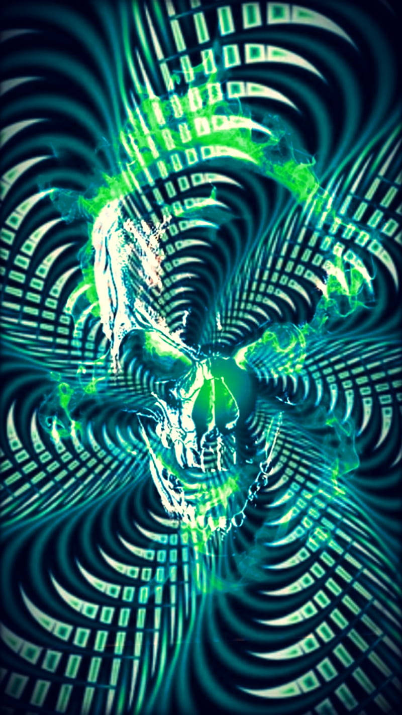 Green Fire Skull, glowing green skull, swirling digital code, HD Phone Wallpaper