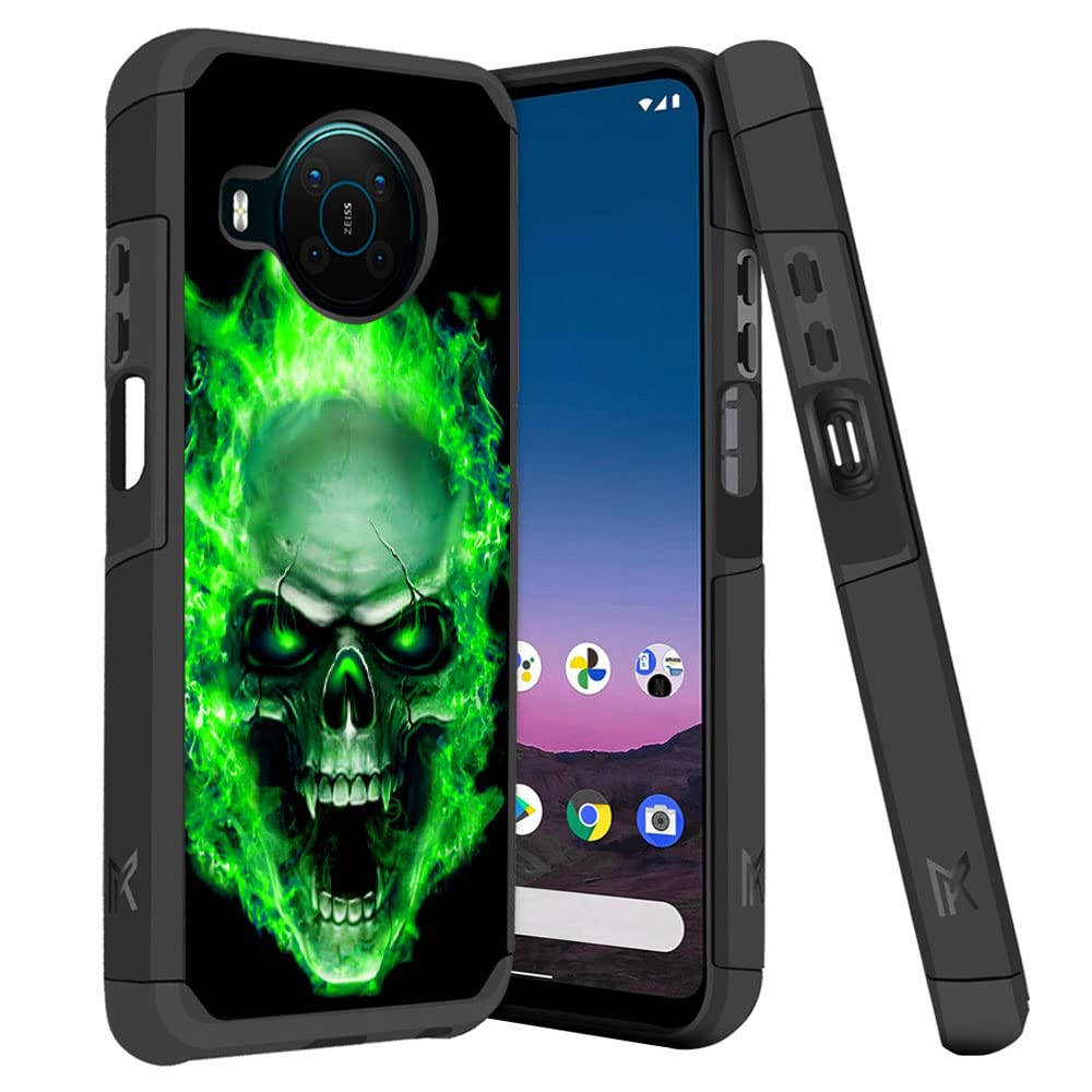 Green Fire Skull, black phone case, vivid green flaming skull, SD Desktop Wallpaper