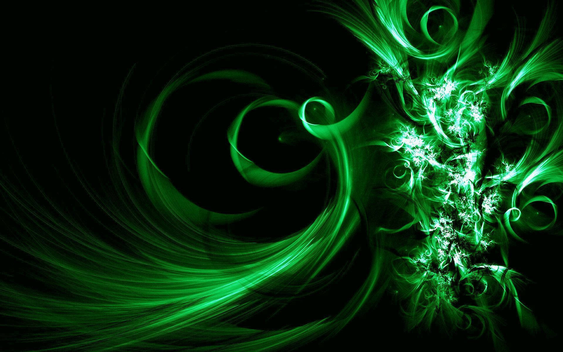 neon green, fractal swirls, dark void, Full HD Desktop Wallpaper