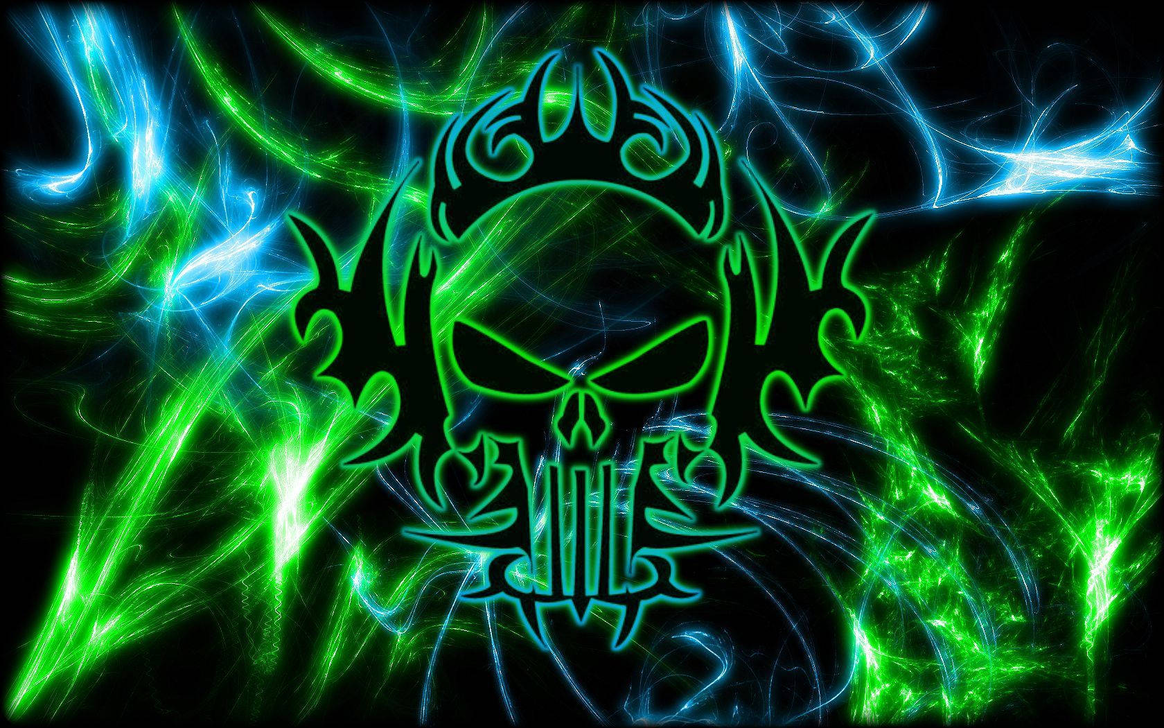 Green Fire, skull logo, glowing green, HD Desktop Wallpaper