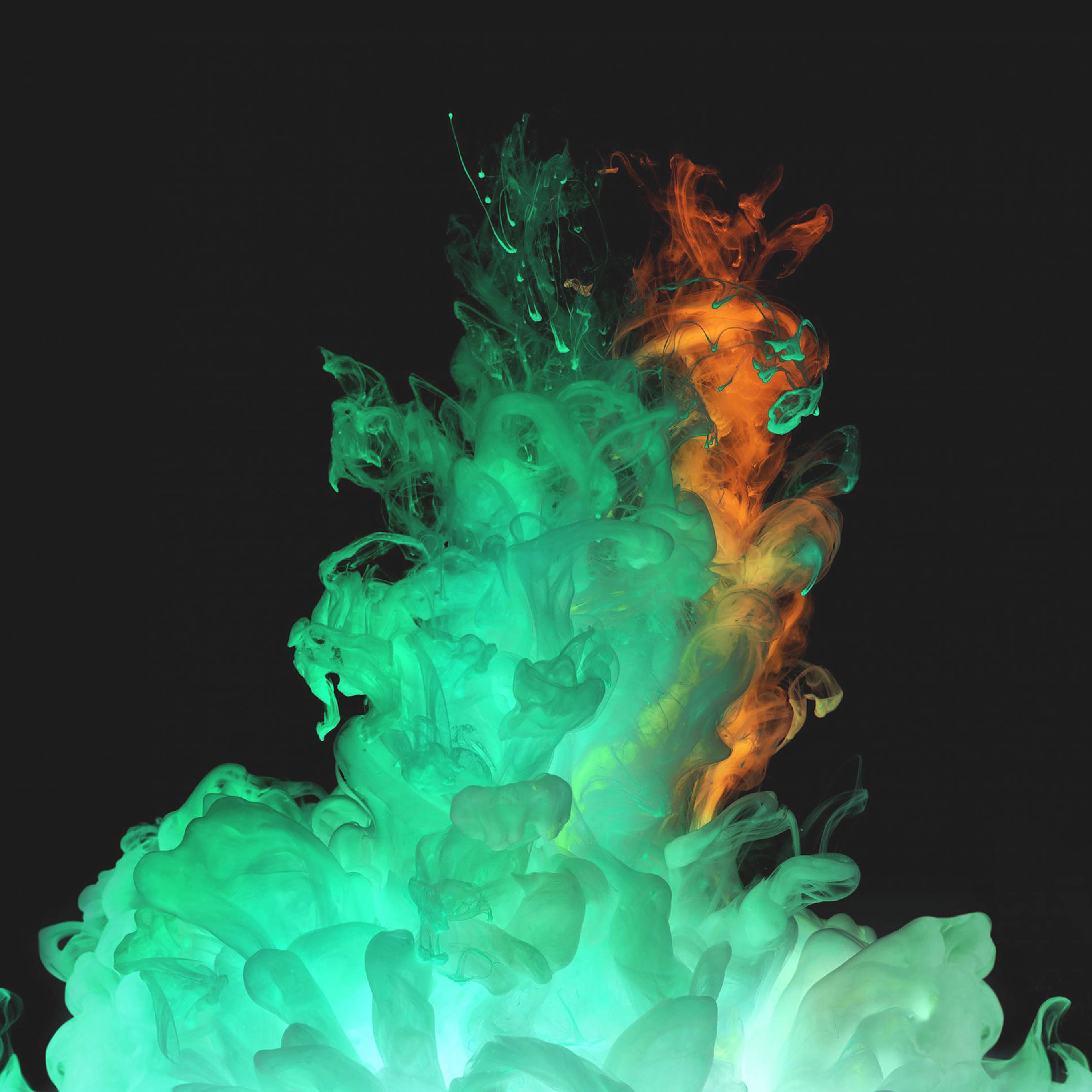 Green Fire, vibrant green, orange ink, 2K Desktop Wallpaper