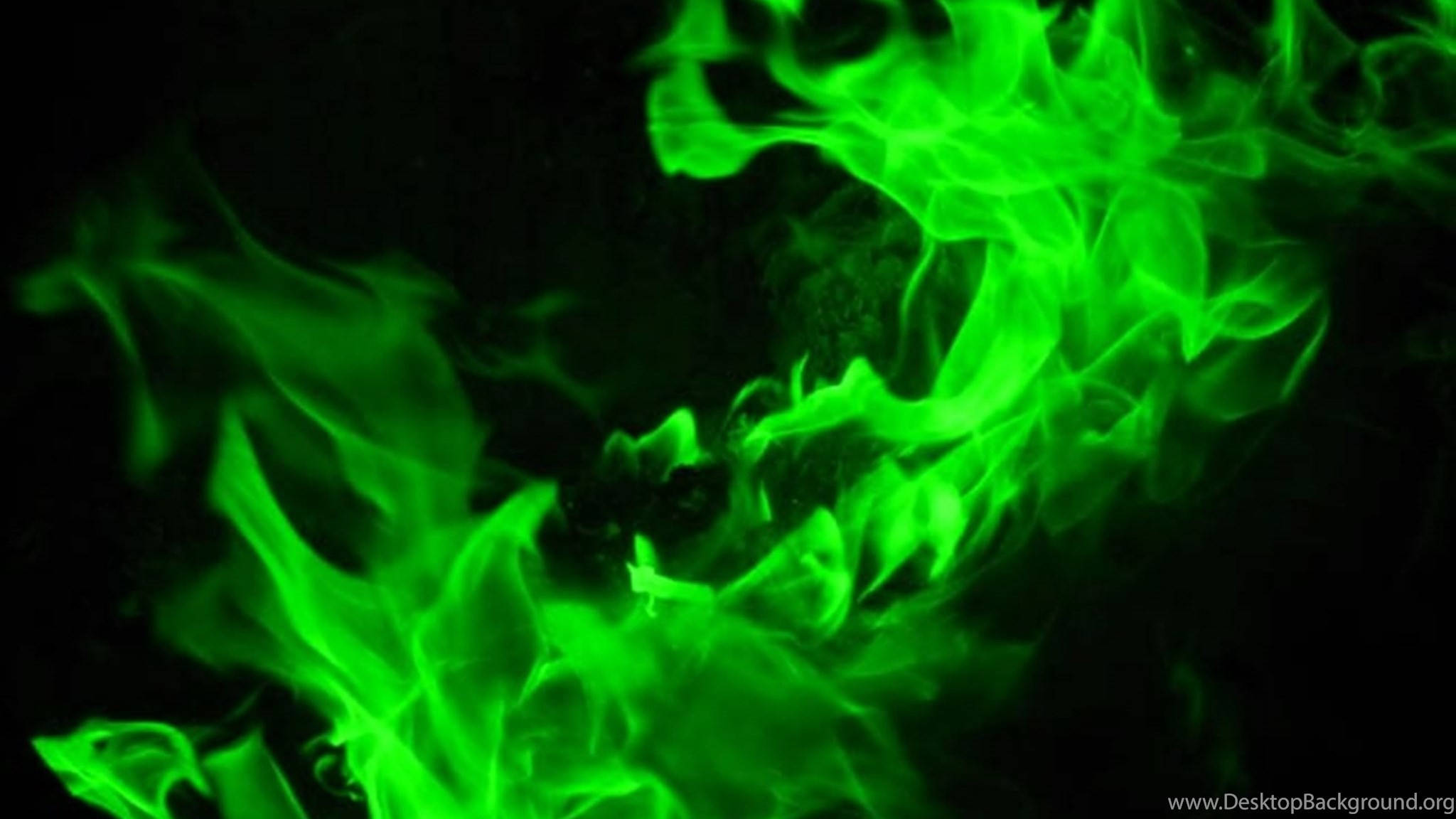 Green Fire, vibrant green flames, pitch black background, Full HD Desktop Wallpaper